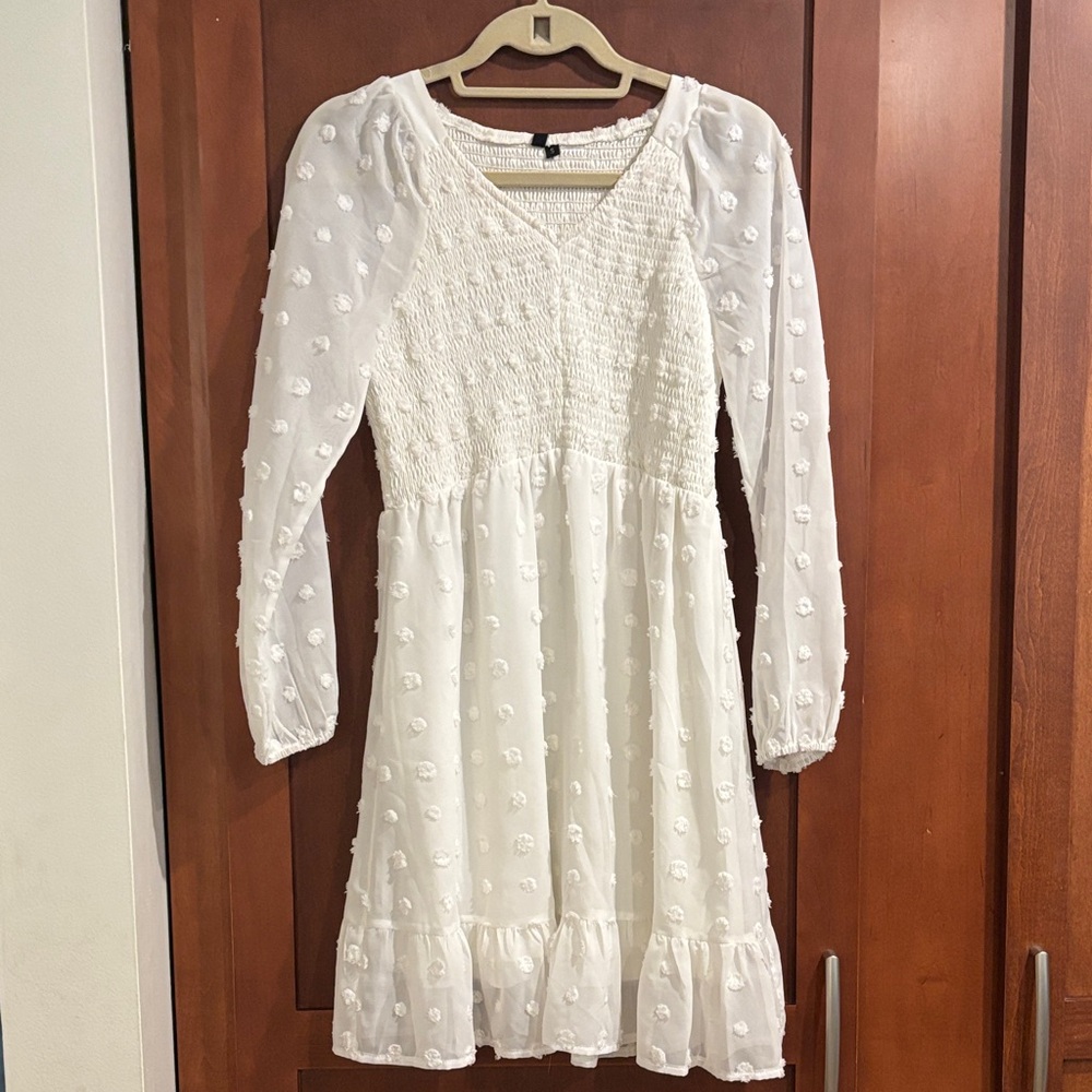 White Long Sleeve Kids Dress